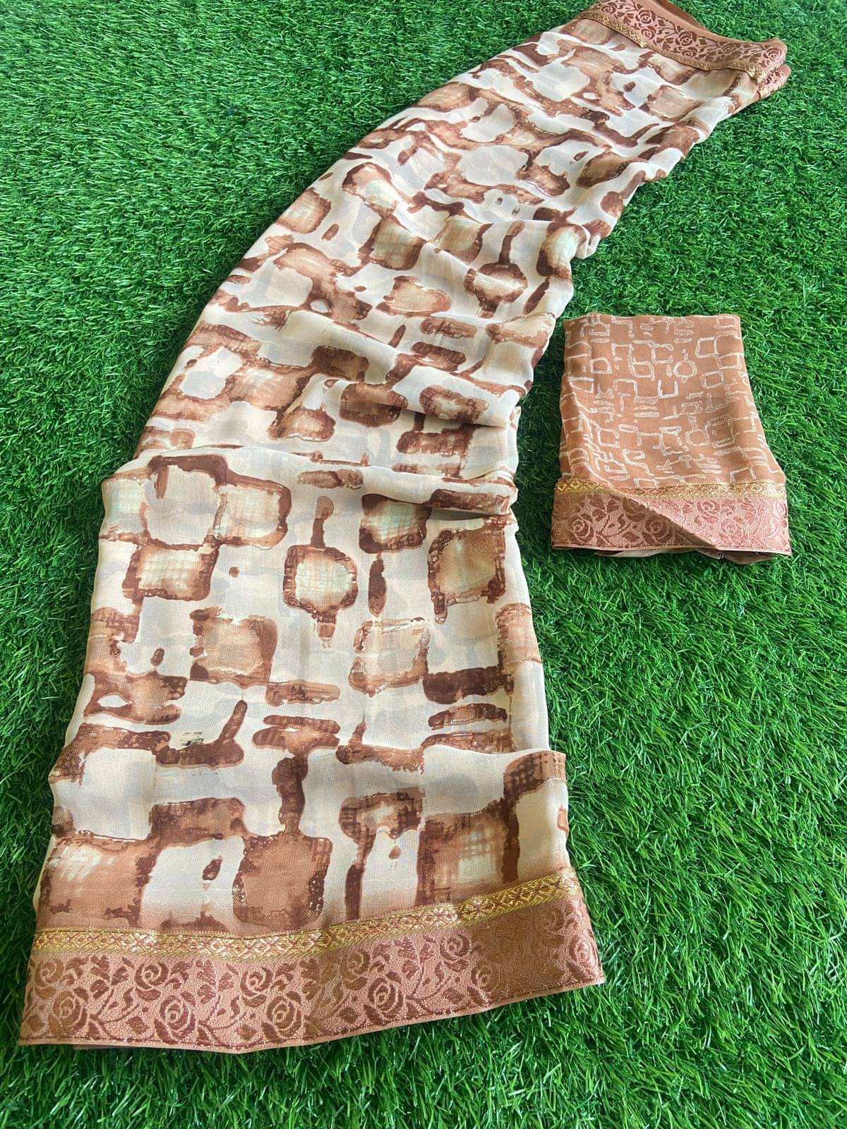 BHAVIKA SILK MILLS Georgette Printed Saree With Stitched Blouse ( rust ) BHAVIKA SILK MILLS Georgette Printed Saree With Stitched Blouse ( rust )