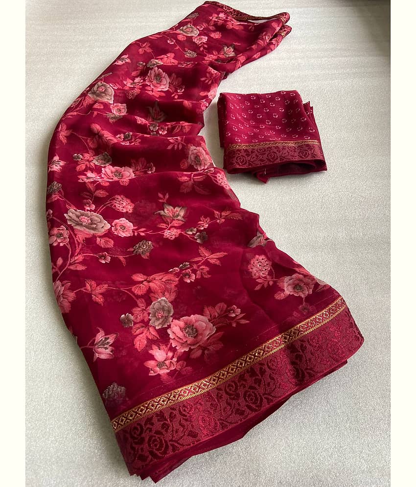 BHAVIKA SILK MILLS Georgette Printed Saree With Stitched Blouse ( red ) - Sarees | Buy online on ZillyBuy