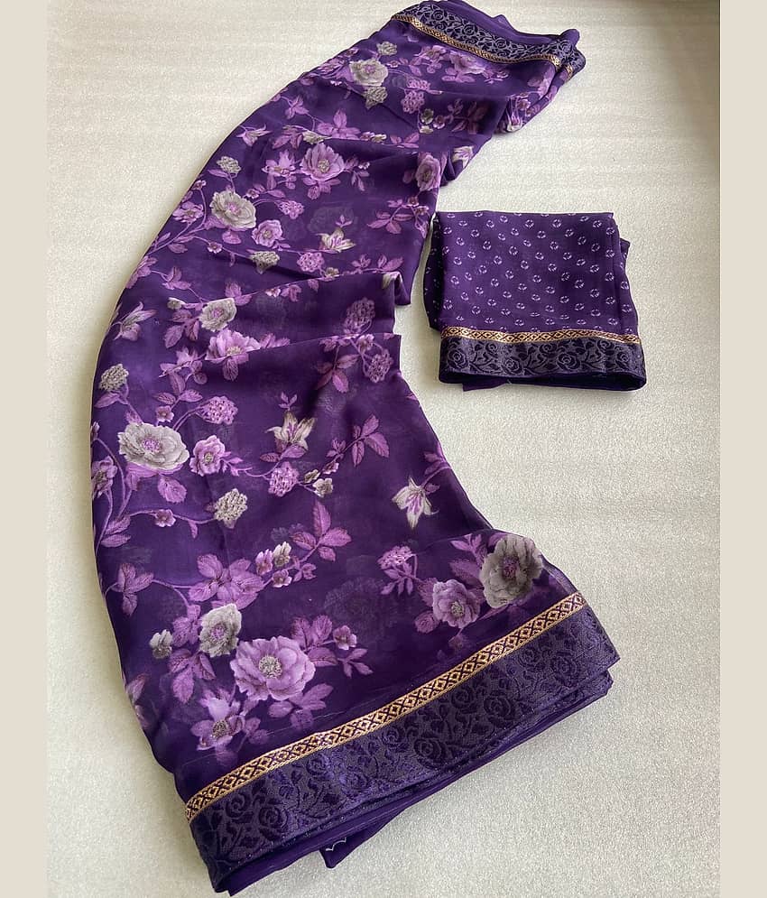 BHAVIKA SILK MILLS Georgette Printed Saree With Stitched Blouse ( purple ) - Sarees | Buy online on ZillyBuy