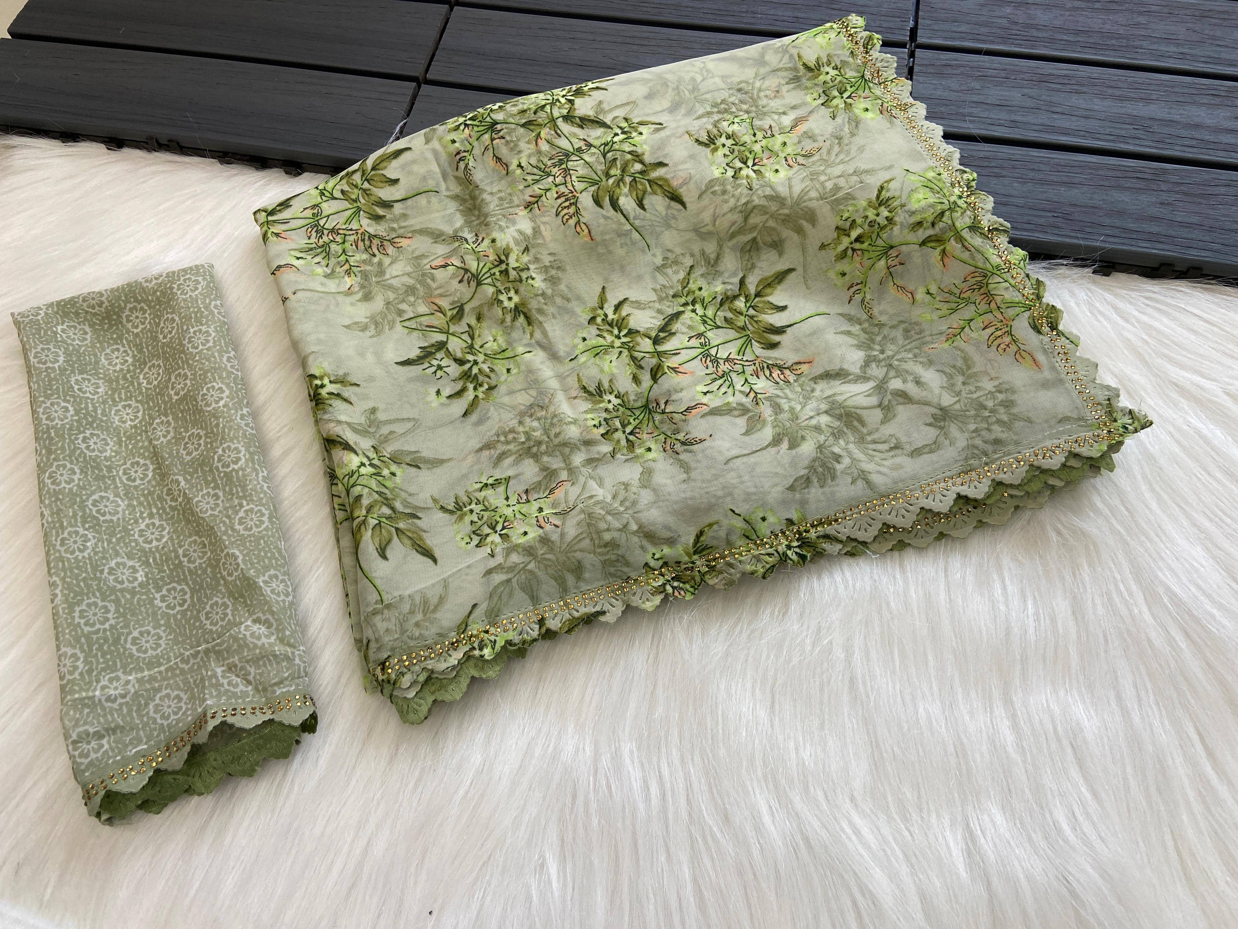 BHAVIKA SILK MILLS Georgette Printed Saree With Stitched Blouse ( green ) - Sarees | Buy online on ZillyBuy