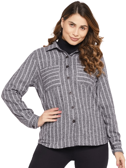 Bitterlime Women Checks Cotton Shirt ( Grey ) Bitterlime Women Checks Cotton Shirt ( Grey )