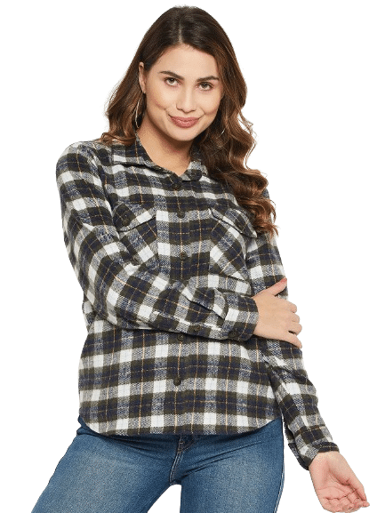    			Bitterlime Women Checks Cotton Shirt ( Olive )