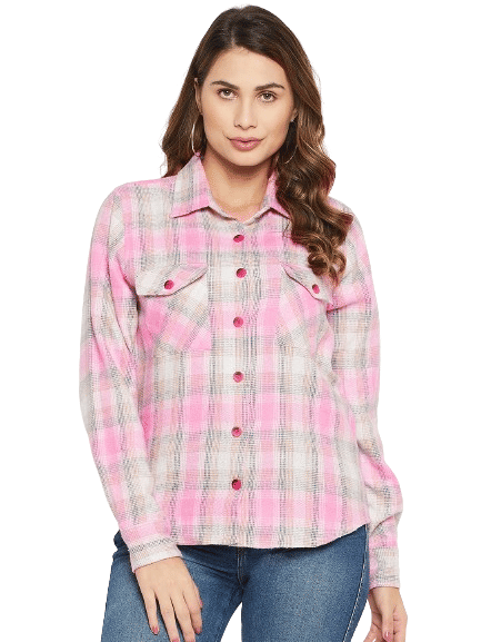     			Bitterlime Women Checks Cotton Shirt ( Pink )