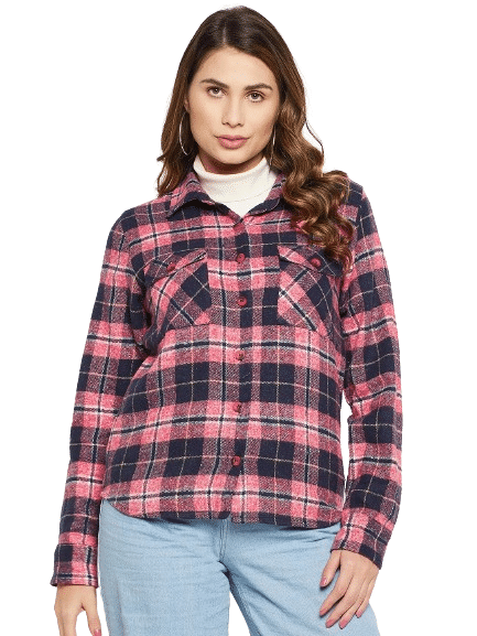     			Bitterlime Women Checks Cotton Shirt ( Pink )