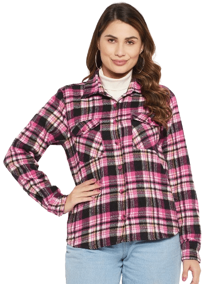 Bitterlime Women Checks Cotton Shirt ( Magenta ) Bitterlime Women Checks Cotton Shirt ( Magenta )