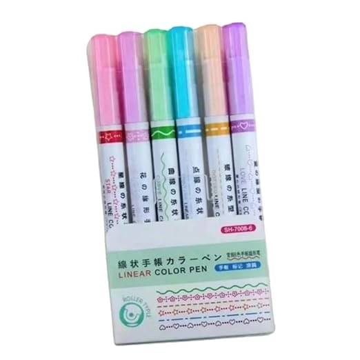     			ECLET 6 Shape Curve 6 Colour Highlighter Pen Set, Graffiti Pen Art Pen Markers Set for Kids & Adult, Highlighters Markers, Great for Card-decorating Coloring Books Writing Drawing Scrapbook(pack of 6pc set)