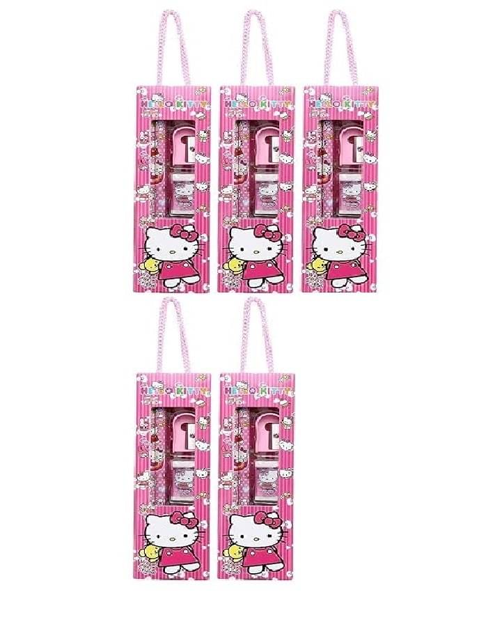     			Eclet Stationery 2 Pencils, 1 Ruler,1 Sharpener and a Eraser Set Gift Pack for Birthday Return Gifts Combo Theme Party Stationery Item for Girls, Boys, and Kids School (Set of 5pc )