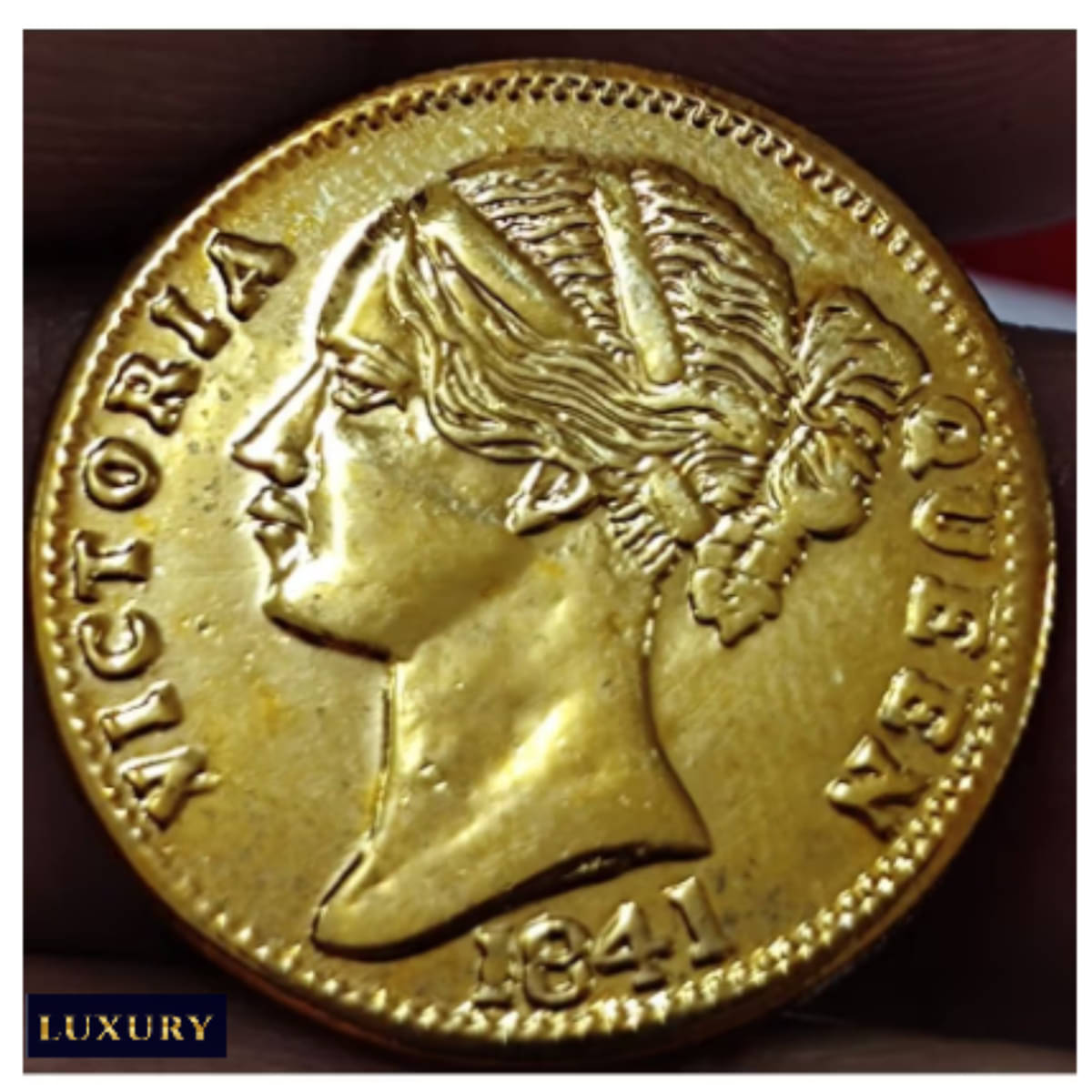     			Extremely Rare 1 Mohur 1841 Victoria old British India Gold-plated Coin