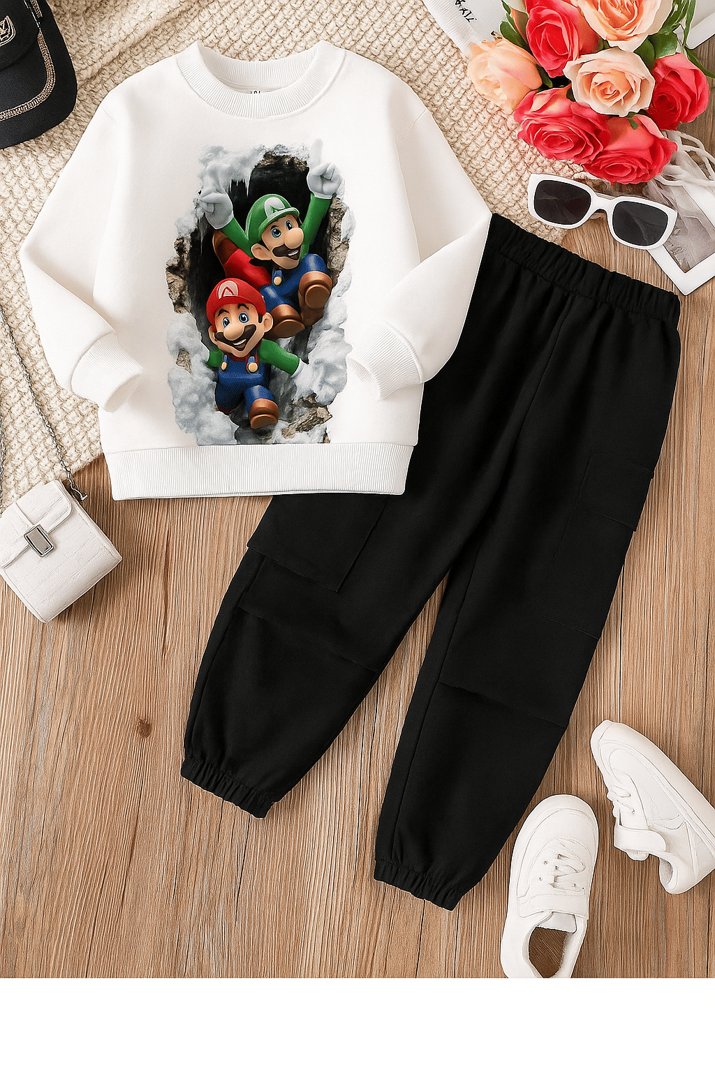     			FABOZA Pack of 1 Boys Cotton Blend T-Shirt & Pants Set ( White )