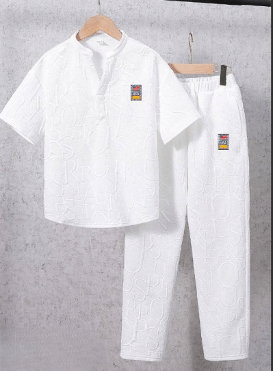     			FABOZA Pack of 1 Unisex Cotton Blend T-Shirt & Pants Set ( White )