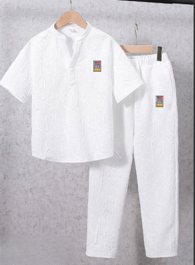 FABOZA Pack of 1 Unisex Cotton Blend T-Shirt & Pants Set ( White ) FABOZA Pack of 1 Unisex Cotton Blend T-Shirt & Pants Set ( White )
