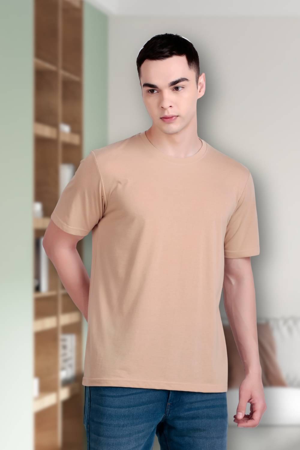 FLYIND VOGUE OUTFIT Men Polyester Regular Fit Self Design T-Shirt ( Beige ) FLYIND VOGUE OUTFIT Men Polyester Regular Fit Self Design T-Shirt ( Beige )