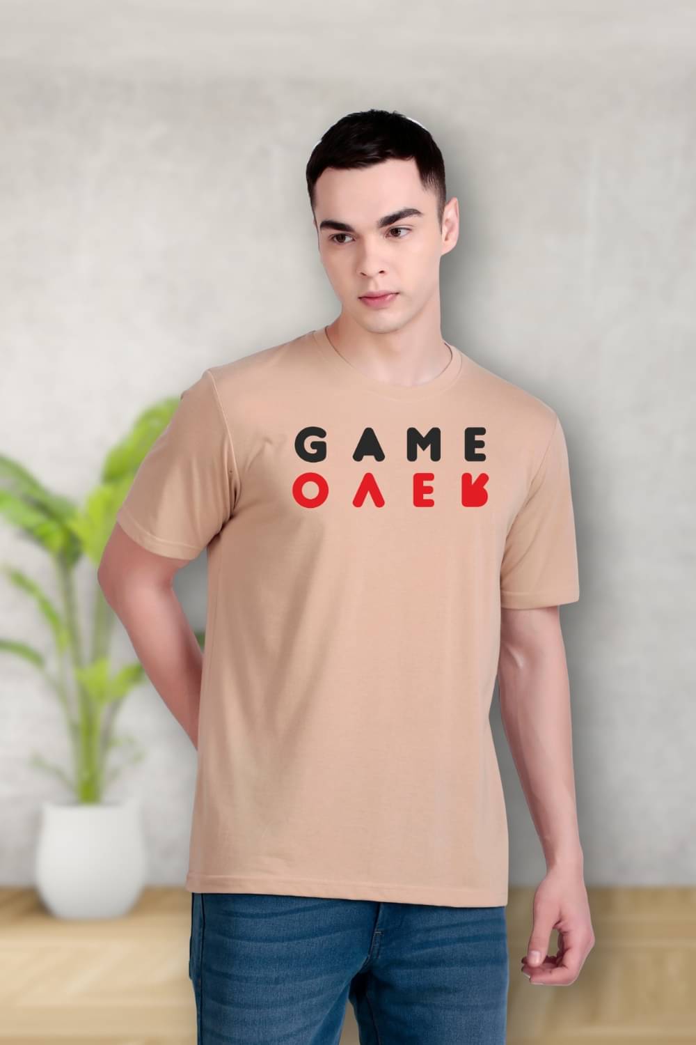 FLYIND VOGUE OUTFIT Men Polyester Regular Fit Self Design T-Shirt ( Beige )     			FLYIND VOGUE OUTFIT Men Polyester Regular Fit Self Design T-Shirt ( Beige )