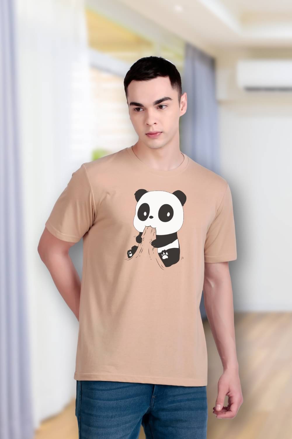     			FLYIND VOGUE OUTFIT Men Polyester Regular Fit Self Design T-Shirt ( Beige )