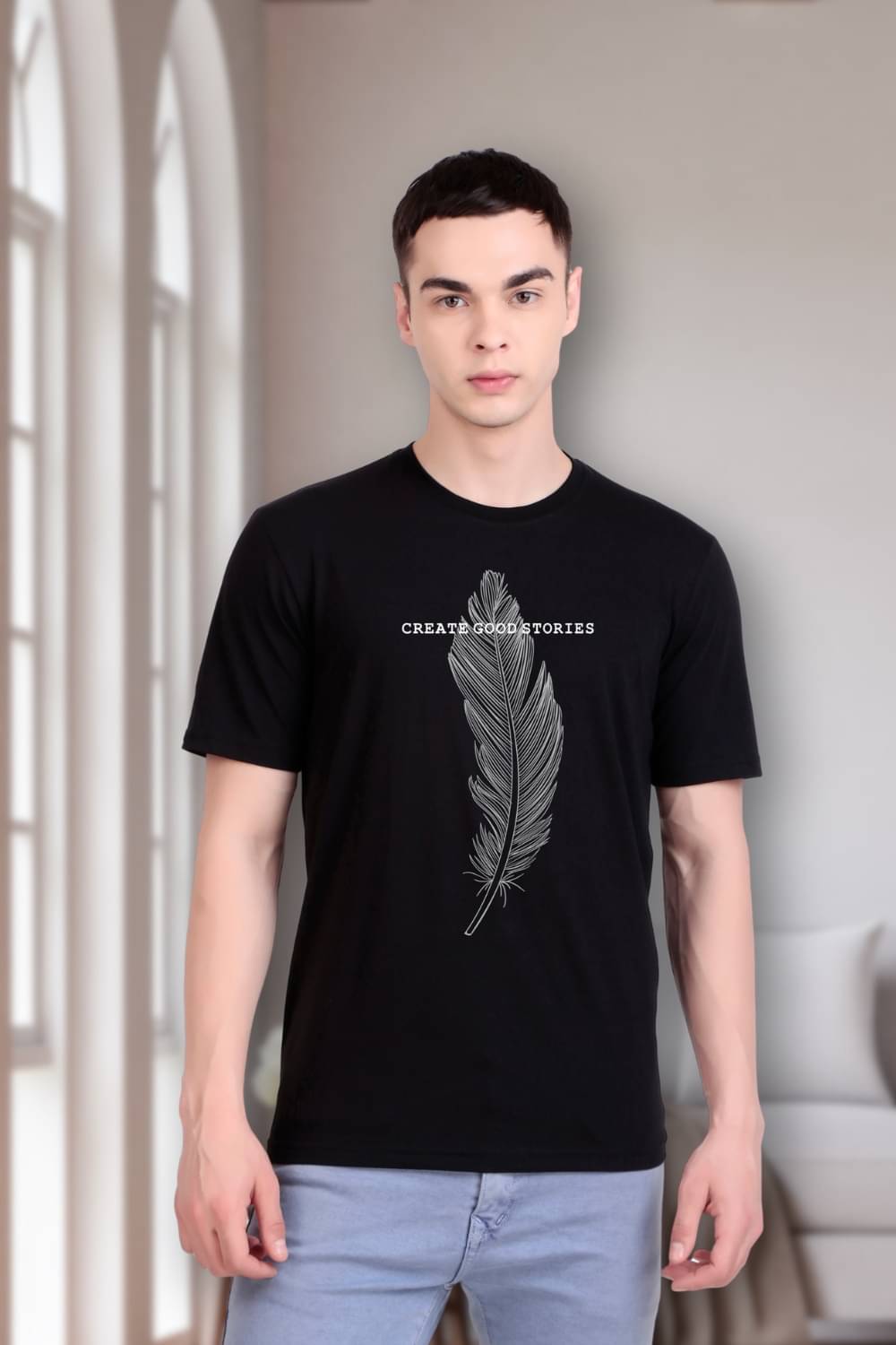     			FLYIND VOGUE OUTFIT Men Polyester Regular Fit Self Design T-Shirt ( Black )