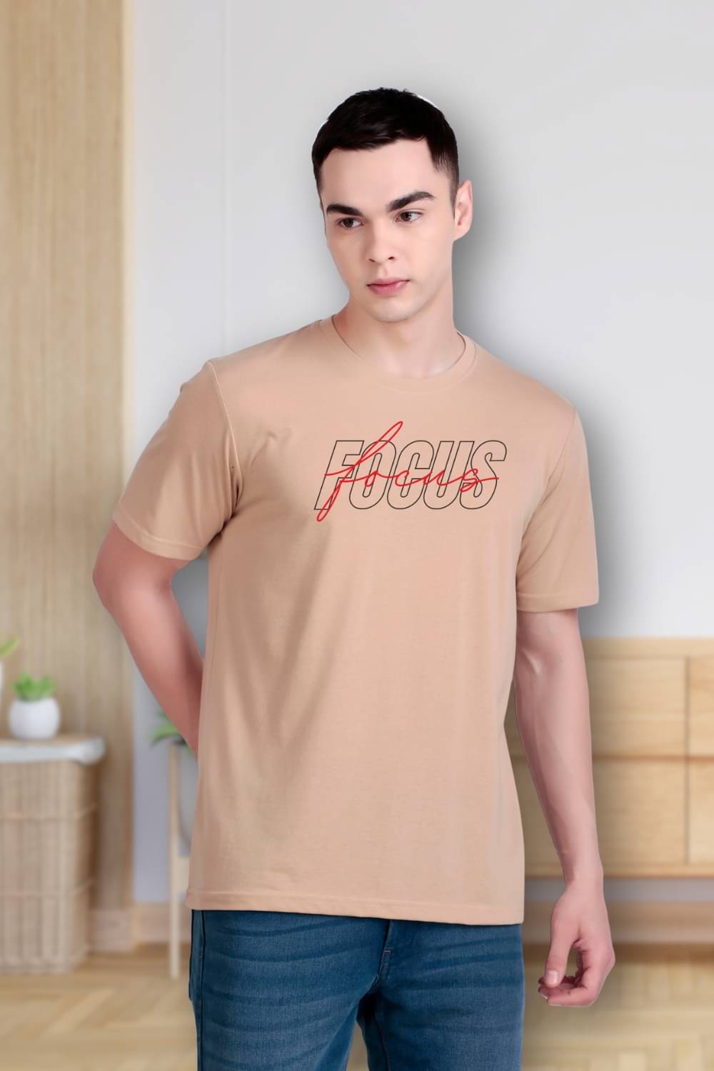     			FLYIND VOGUE OUTFIT Men Polyester Regular Fit Self Design T-Shirt ( Beige )