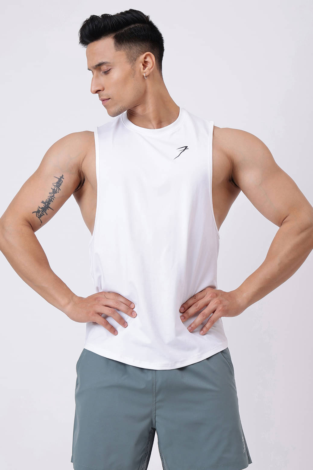     			Fuaark White Polyester Regular Fit Men's Tanks ( Pack of 1 )