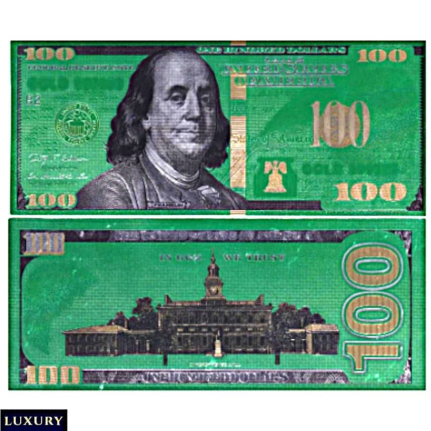     			Green 100 US Dollar Bill 24Kt Gold Plated 1 Paper currency Extremely Rare Note