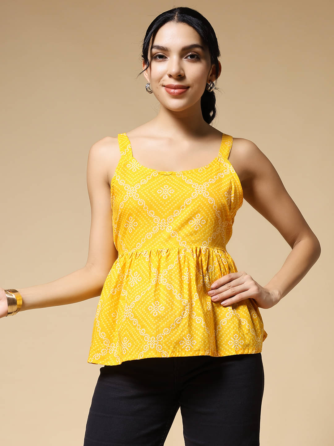 Istyle Can Women's Cotton Regular Top ( Yellow )     			Istyle Can Women's Cotton Regular Top ( Yellow )