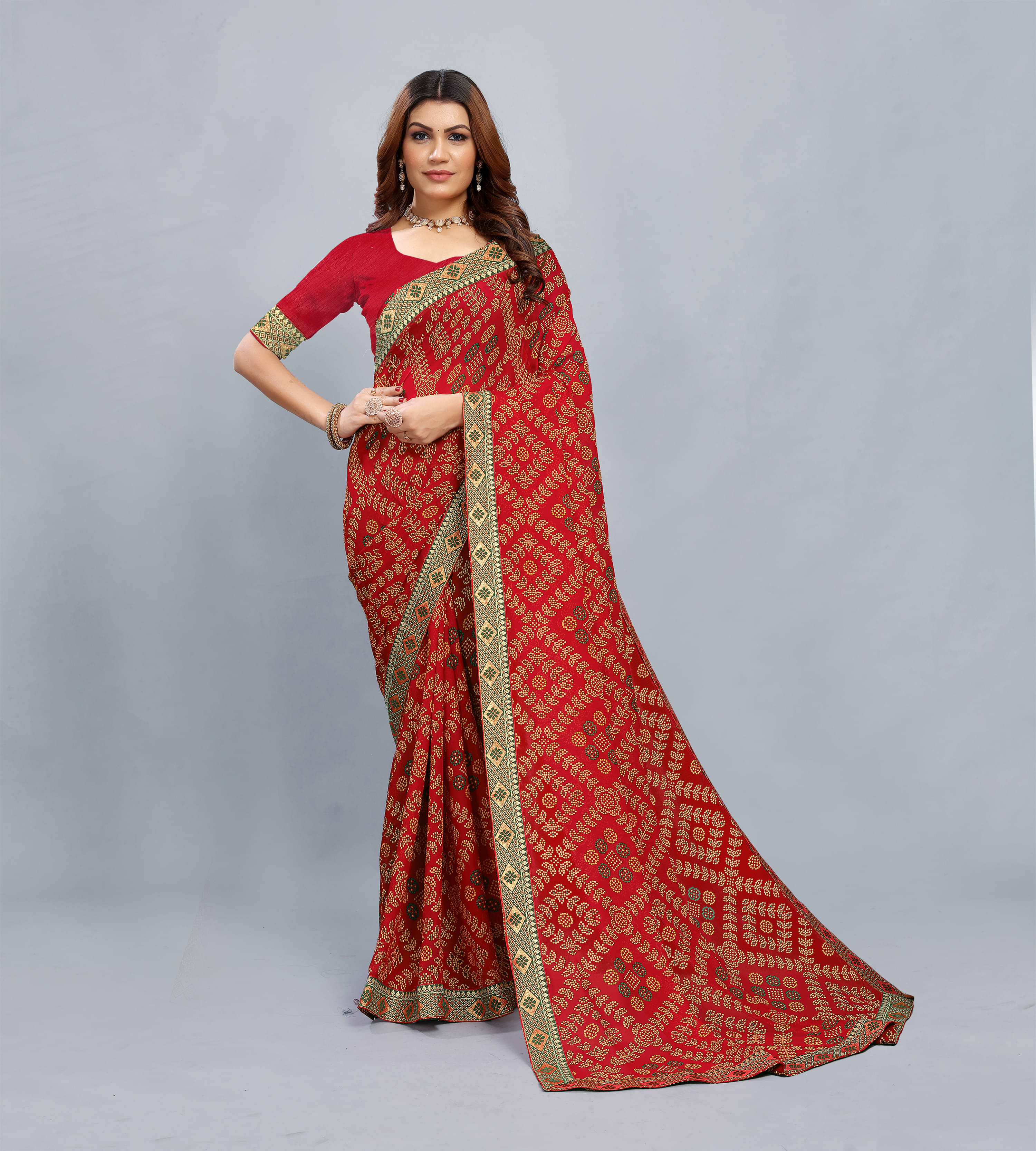     			Kanooda Prints Georgette Printed Bandhani Sarees With Unstitched Blouse Piece ( Multicolor 1 )
