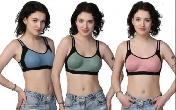 Kiran Enterprises Blue,Green,Pink Cotton Non Padded Women's Sports Bra ( Pack of 3 )