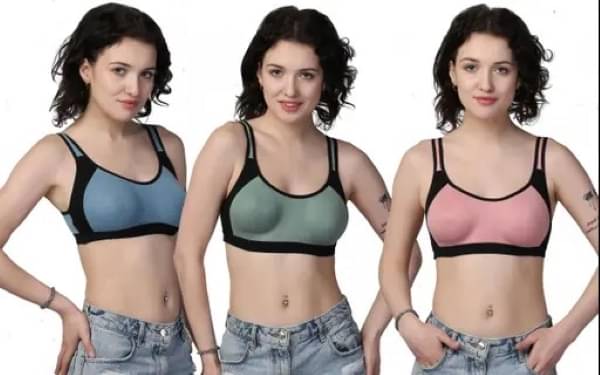     			Kiran Enterprises Blue,Green,Pink Cotton Non Padded Women's Sports Bra ( Pack of 3 )