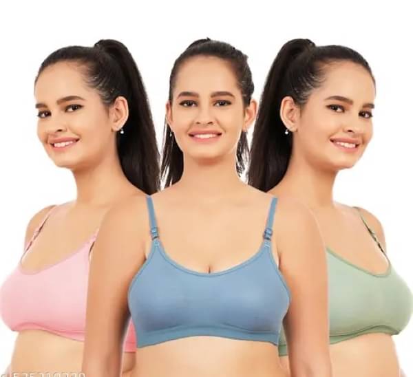 Kiran Enterprises Blue,Green,Pink Cotton Non Padded Women's Sports Bra ( Pack of 3 )     			Kiran Enterprises Blue,Green,Pink Cotton Non Padded Women's Sports Bra ( Pack of 3 )
