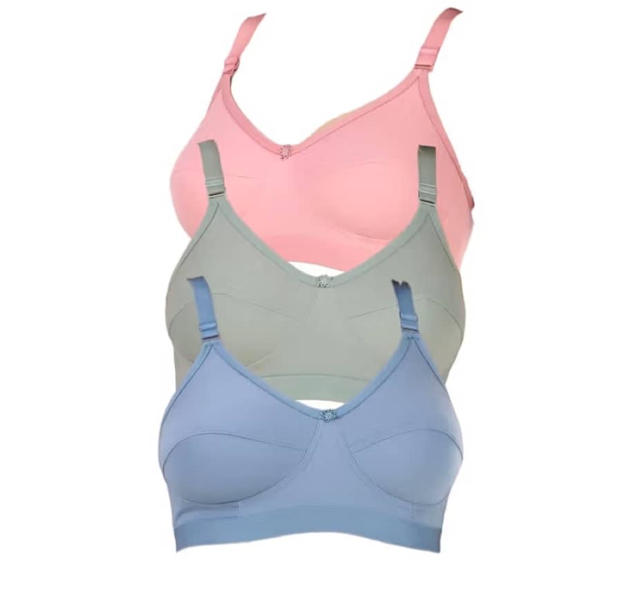 Kiran Enterprises Pack of 3 Cotton Non Padded Everyday Bra For Women ( Blue,Pink,Green )