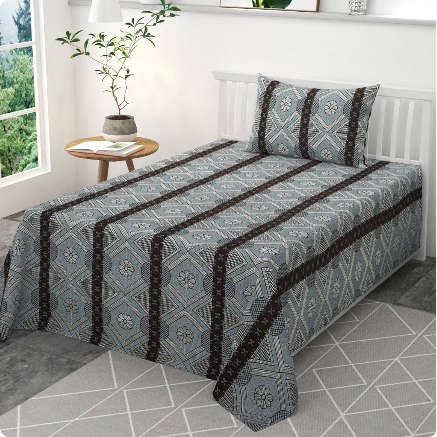 Mithan Silk 1 Single Bedsheet with 1 Pillow Cover ( Black ) Mithan Silk 1 Single Bedsheet with 1 Pillow Cover ( Black )