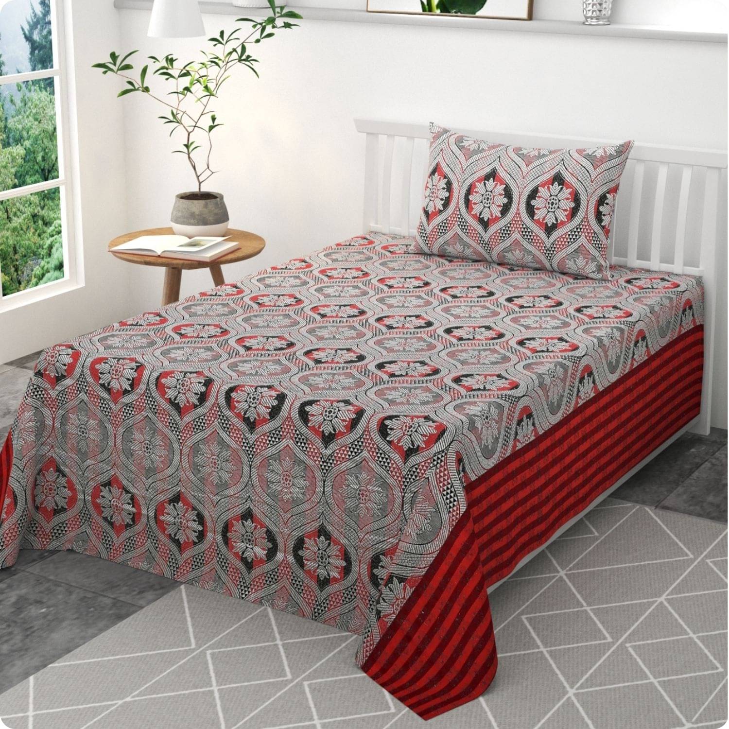 Mithan Silk 1 Single Bedsheet with 1 Pillow Cover ( Maroon ) Mithan Silk 1 Single Bedsheet with 1 Pillow Cover ( Maroon )