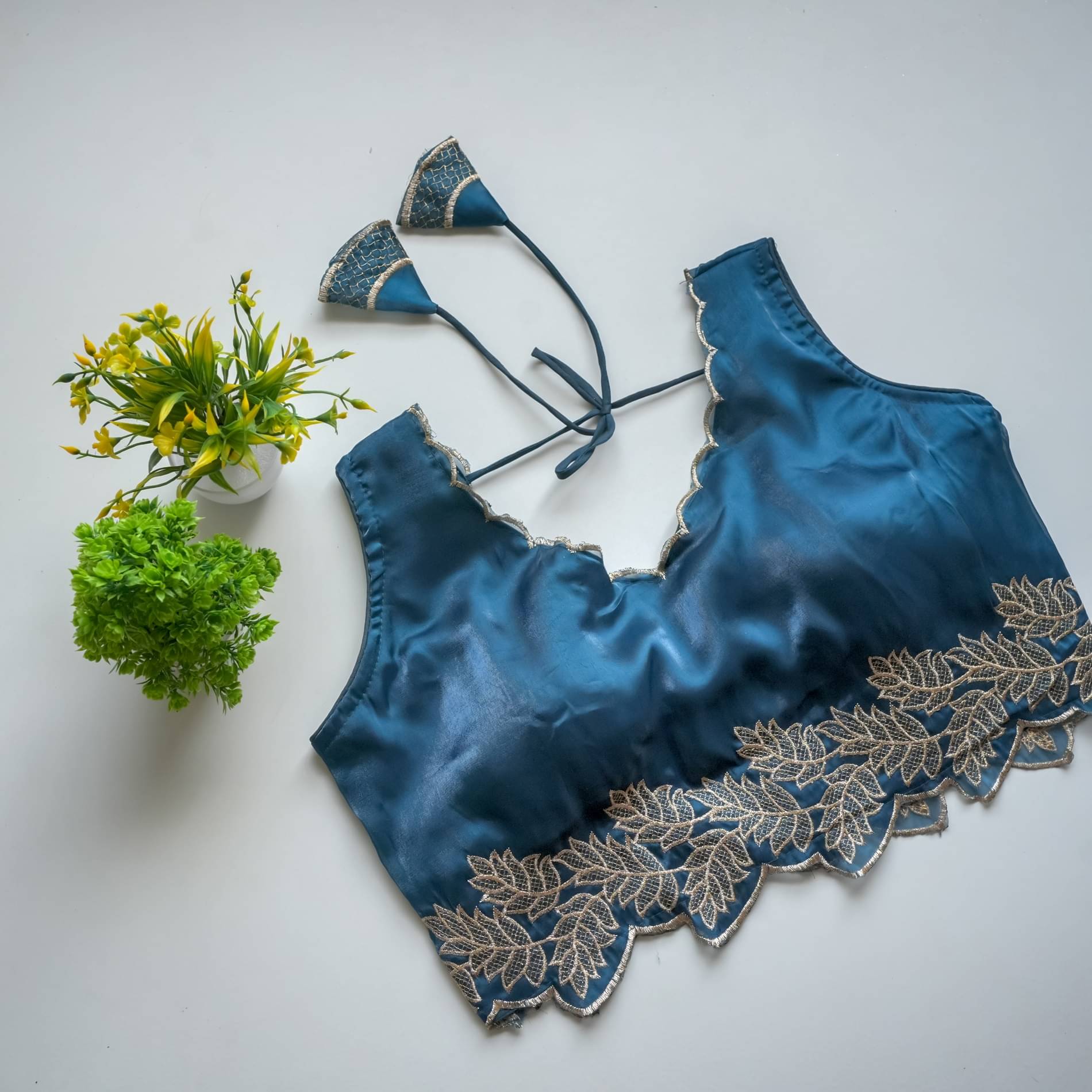     			Modern Mughals Blue Readymade with Pad Art Silk Women's Blouse ( Pack of 1 )