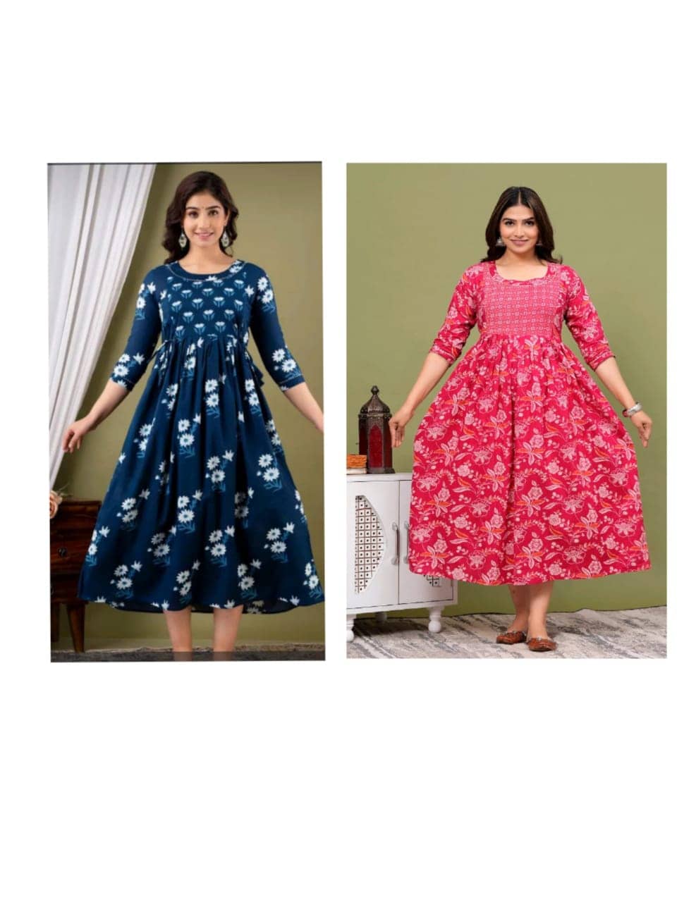 Nevisha Style Multi Color Cotton Women's Maternity Dress ( Pack of 2 )