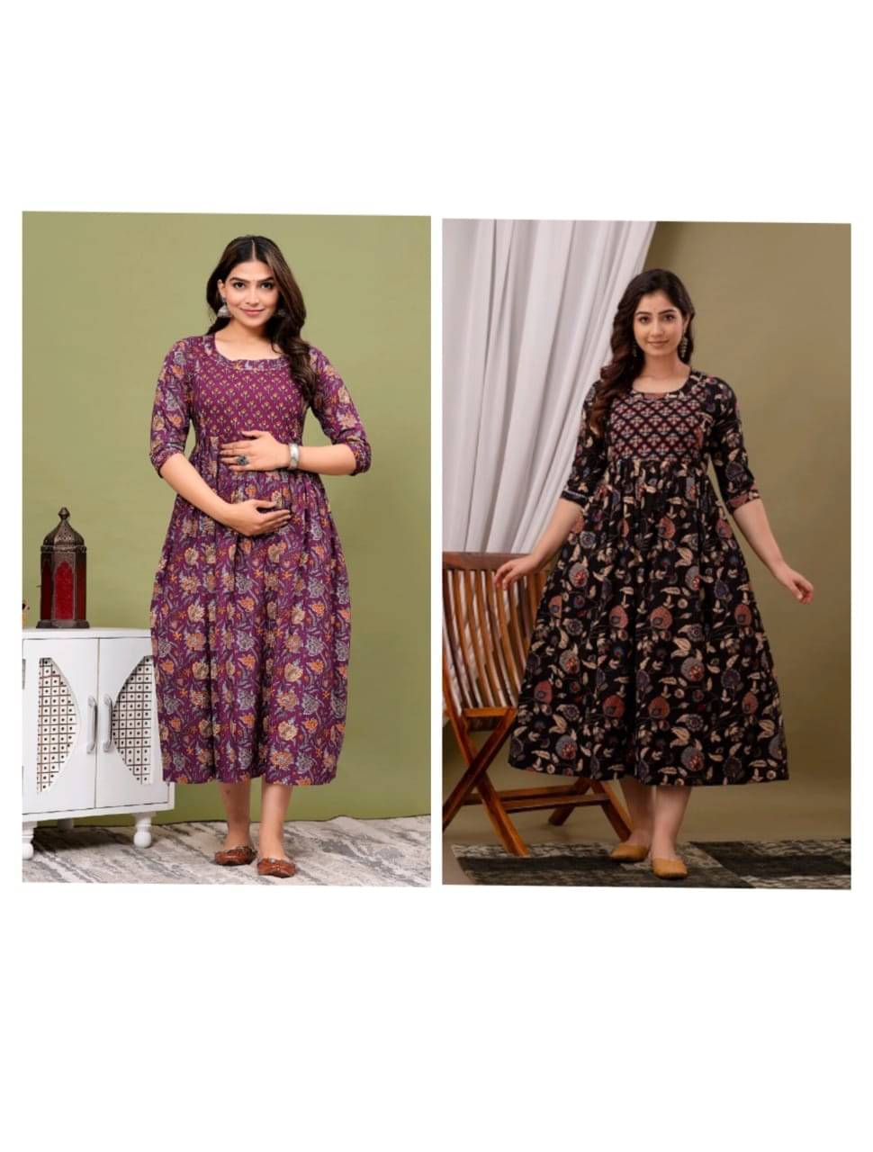 Nevisha Style Multi Color Cotton Women's Maternity Dress ( Pack of 2 ) Nevisha Style Multi Color Cotton Women's Maternity Dress ( Pack of 2 )