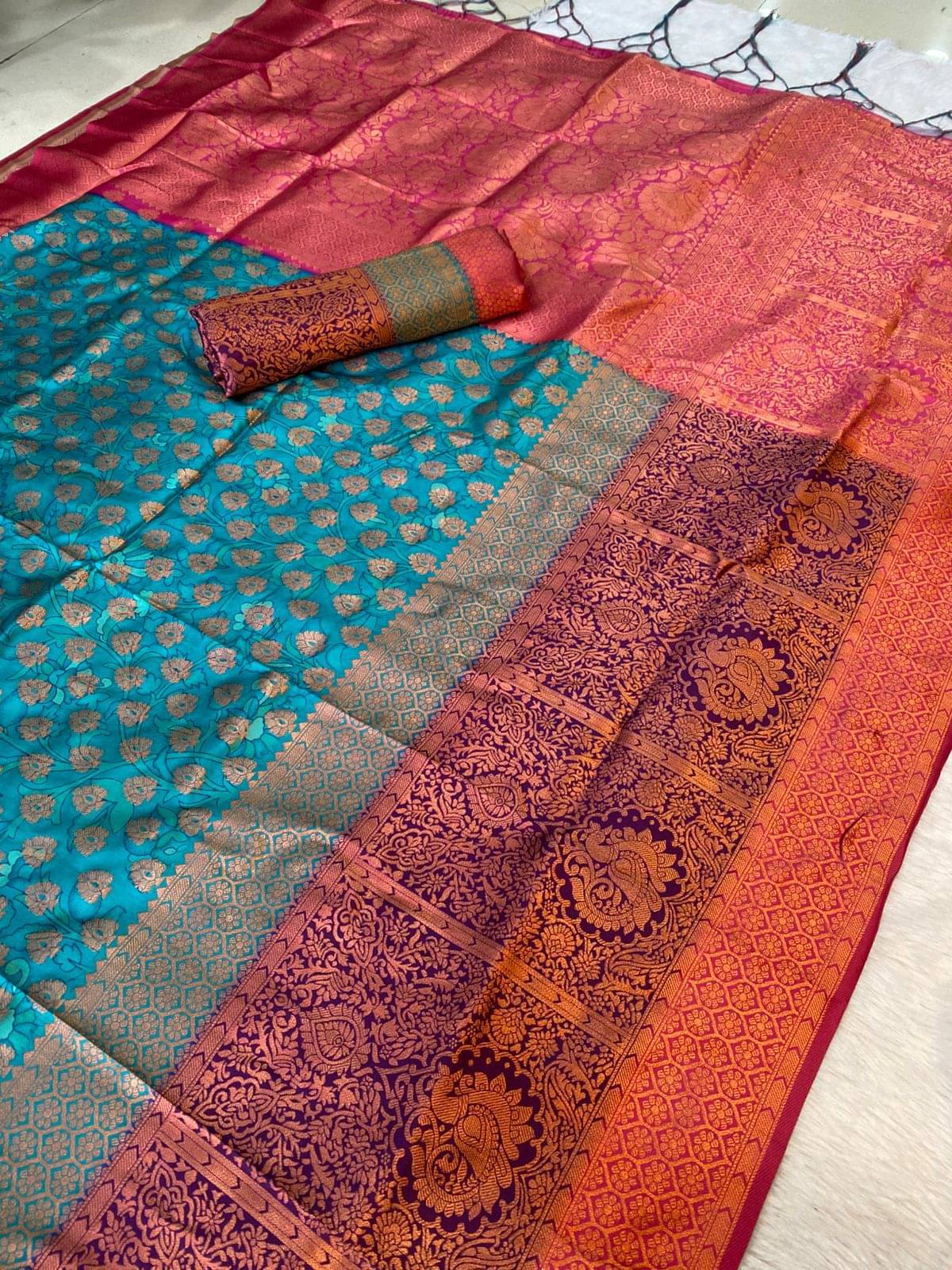 Rangtulika Ethnics Cotton Embellished Banarasi saree With Unstitched Blouse Piece ( Blue )     			Rangtulika Ethnics Cotton Embellished Banarasi saree With Unstitched Blouse Piece ( Blue )