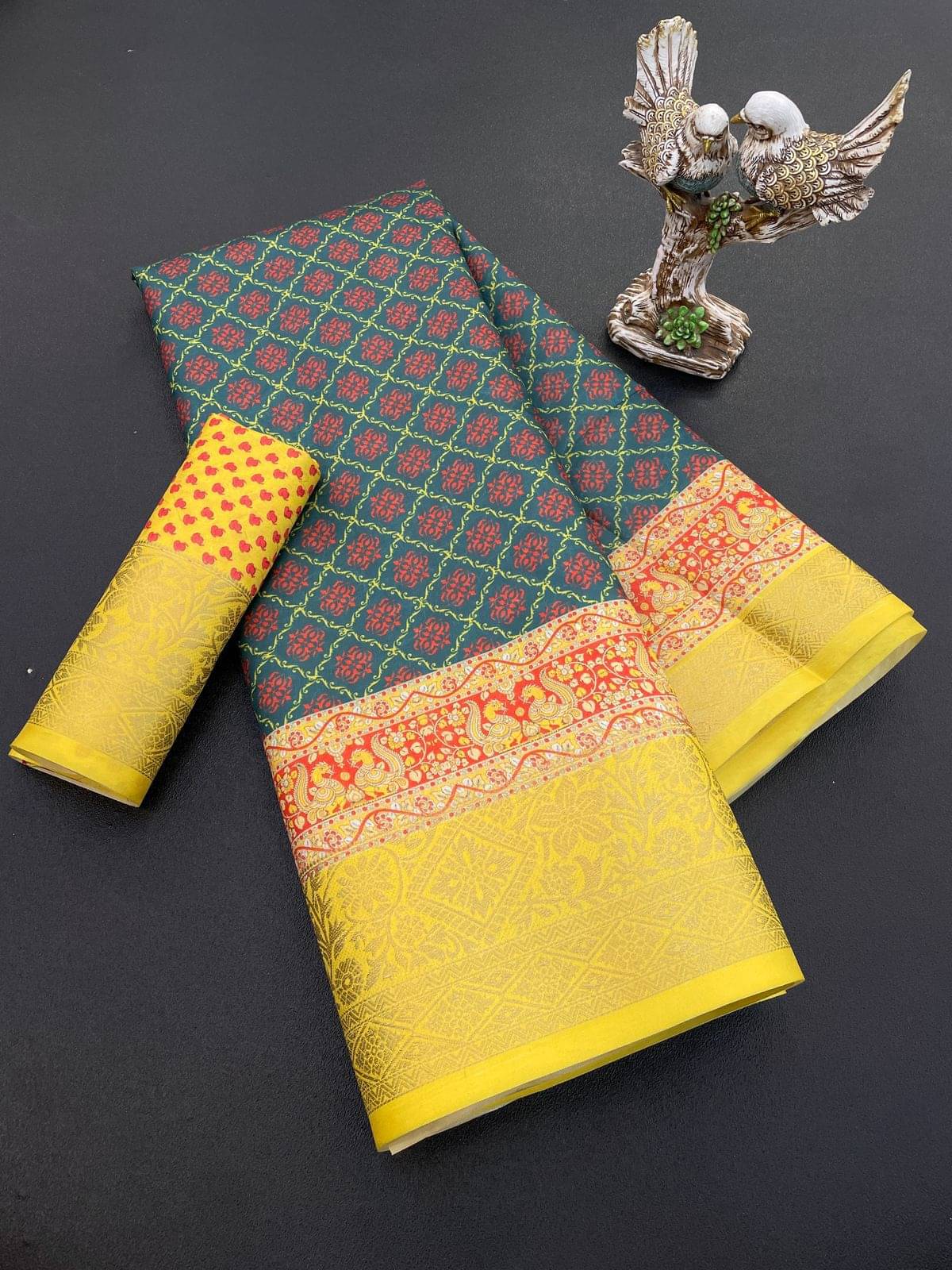 Rangtulika Ethnics Cotton Printed Phulkari saree With Unstitched Blouse Piece ( Charcoal )     			Rangtulika Ethnics Cotton Printed Phulkari saree With Unstitched Blouse Piece ( Charcoal )
