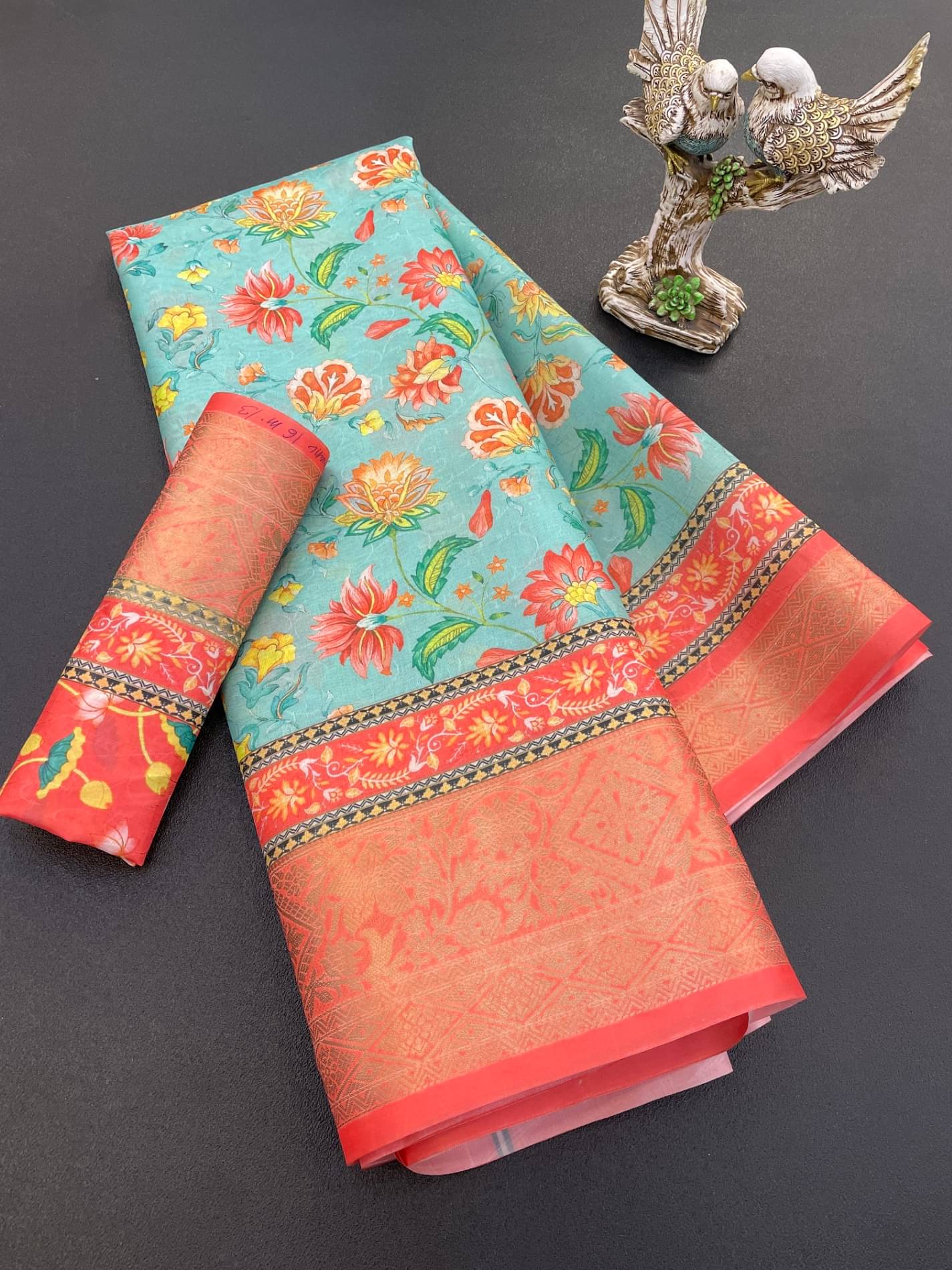     			Rangtulika Ethnics Cotton Printed Banarasi saree With Unstitched Blouse Piece ( Sea Green )