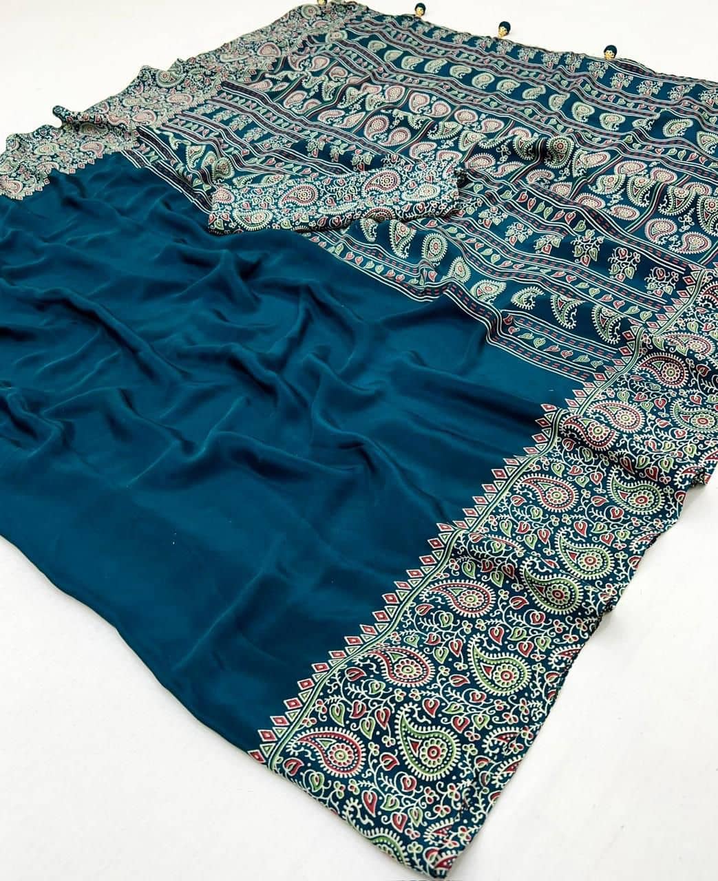 Rangtulika Ethnics Cotton Printed Banarasi saree With Unstitched Blouse Piece ( Blue ) - Sarees | Buy online on ZillyBuy