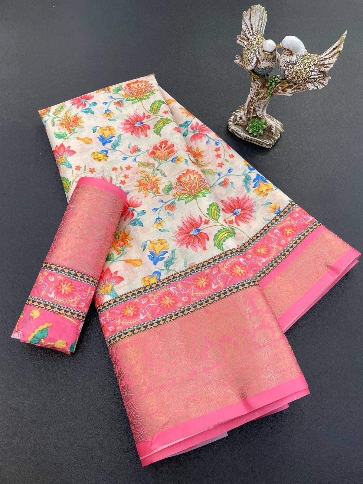 Rangtulika Ethnics Organza Printed Phulkari saree With Unstitched Blouse Piece ( Cream )     			Rangtulika Ethnics Organza Printed Phulkari saree With Unstitched Blouse Piece ( Cream )