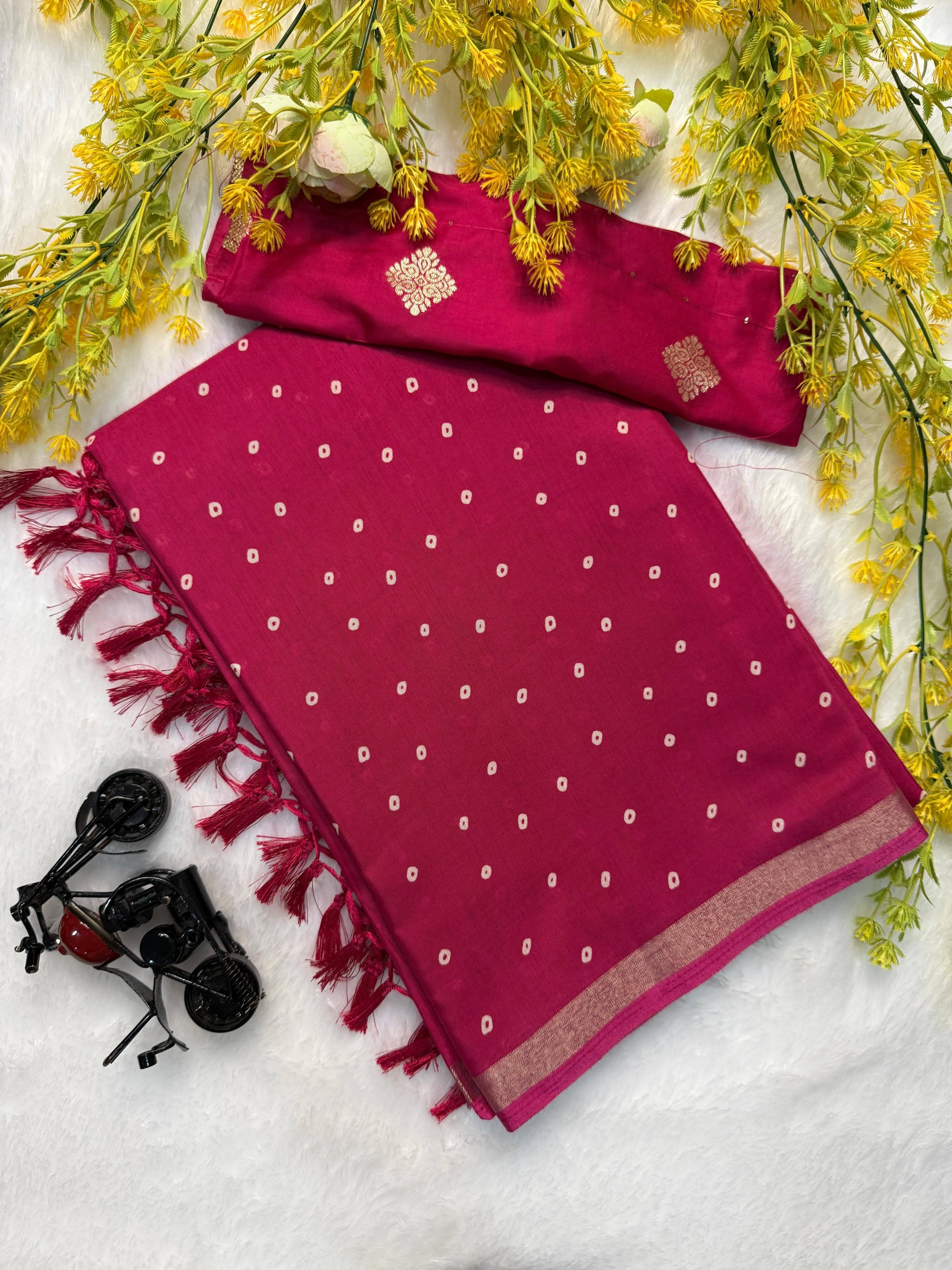     			SHRIMORI Cotton Blend Self Design Sambalpuri Saree With Unstitched Blouse Piece ( Rani )