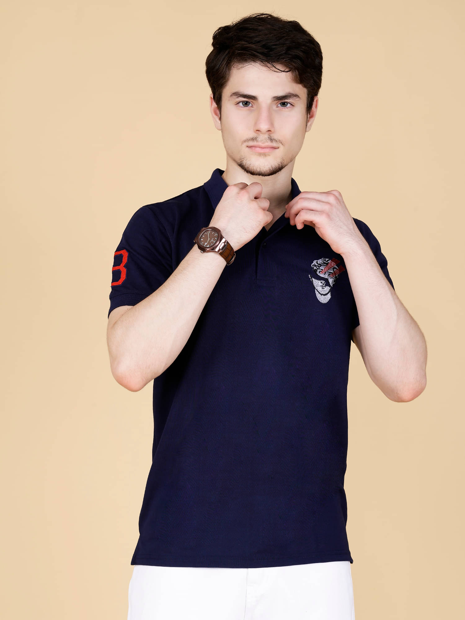     			STARFOX Men Cotton Blend Regular Fit Embroidered Polo T Shirt ( Navy )