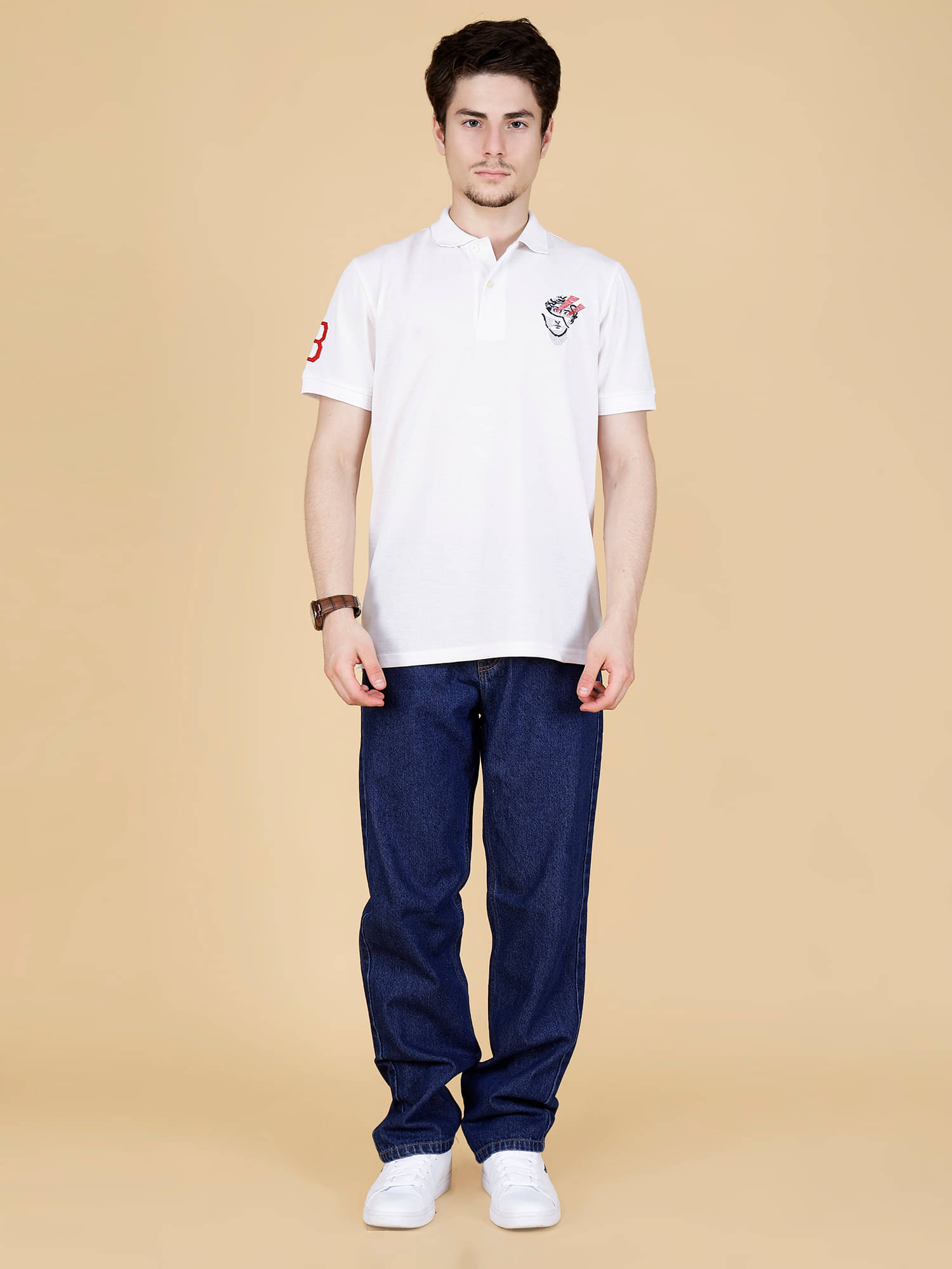     			STARFOX Men Cotton Blend Regular Fit Embroidered Polo T Shirt ( White )