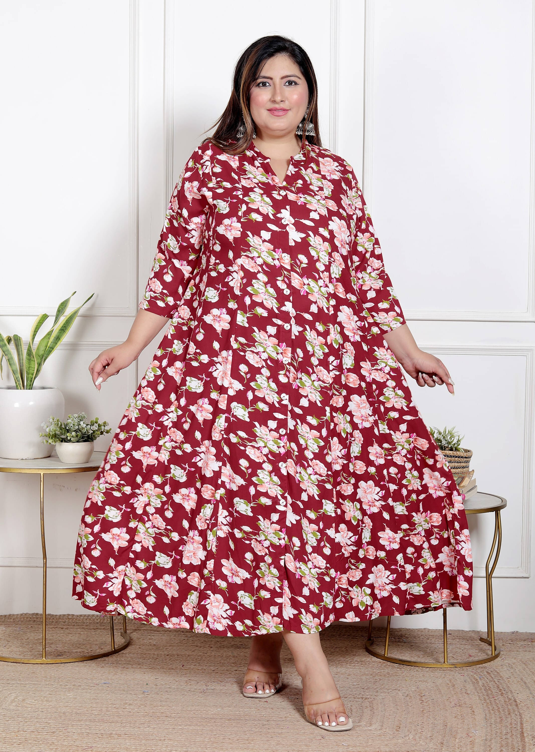     			Swasti Women Cotton Blend Printed Flared Kurti ( Red )