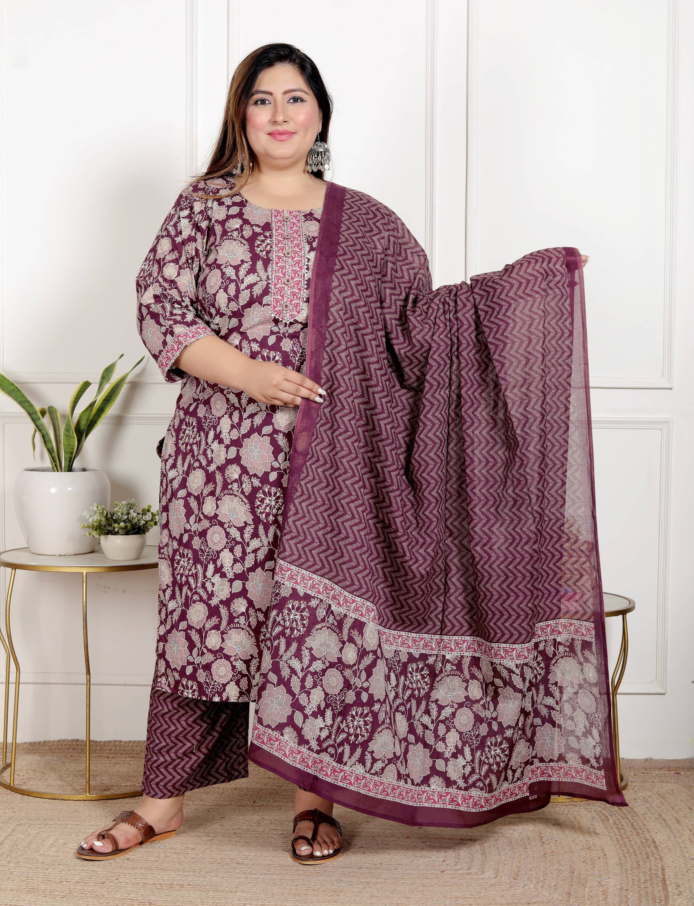 Swasti Women Cotton Printed Straight Kurti With Salwar ( Purple )