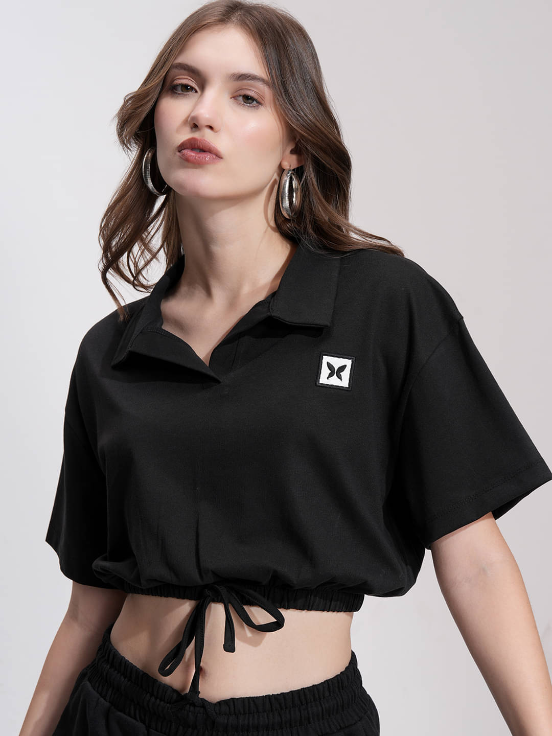 Tokyo Talkies Women's Cotton Blend Crop Top ( Black )     			Tokyo Talkies Women's Cotton Blend Crop Top ( Black )