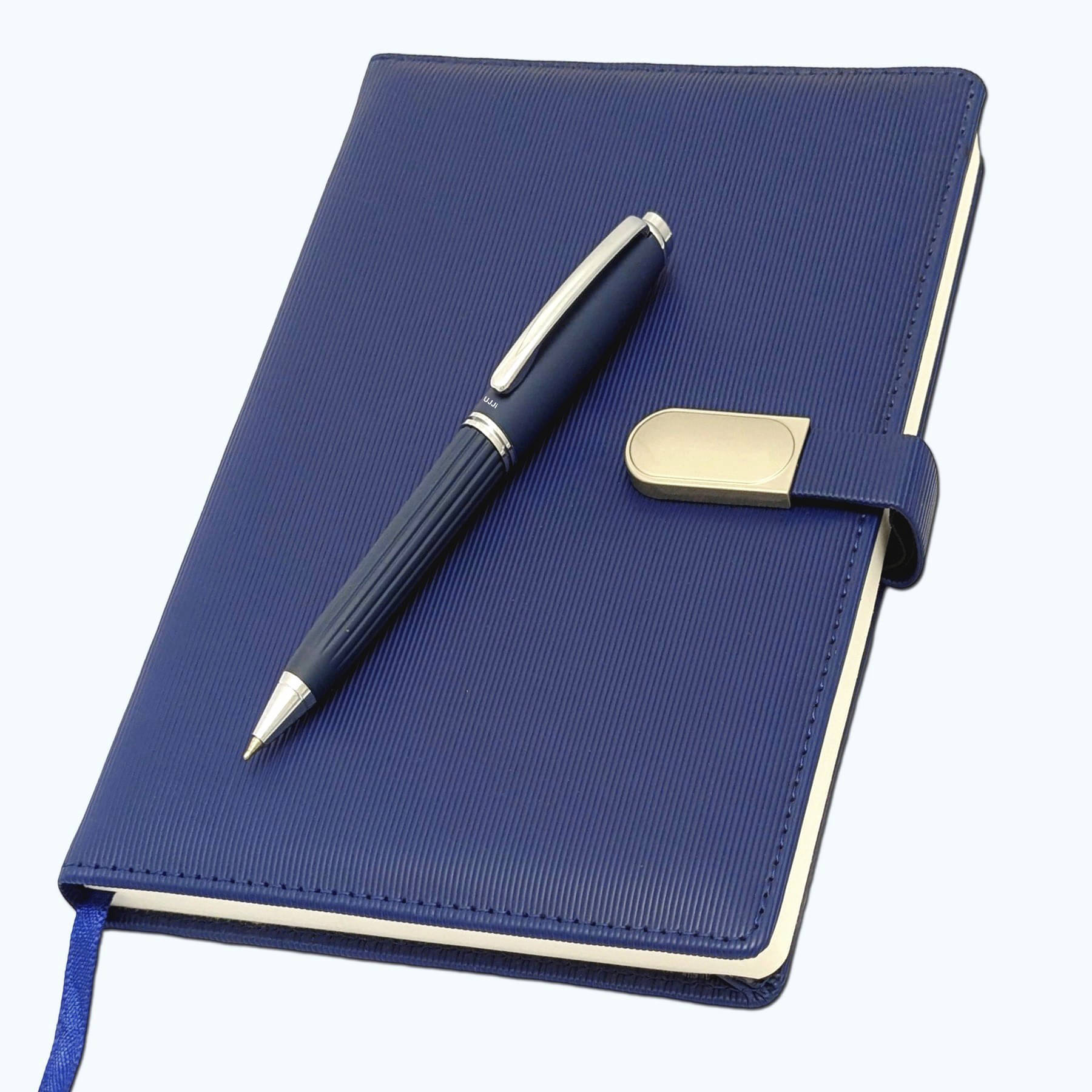     			UJJi A5 Business Notebook, Blue Lined PU Leather Cover, 192 Pages, Magnetic Lock, Monthly Planner, 21x15 cm