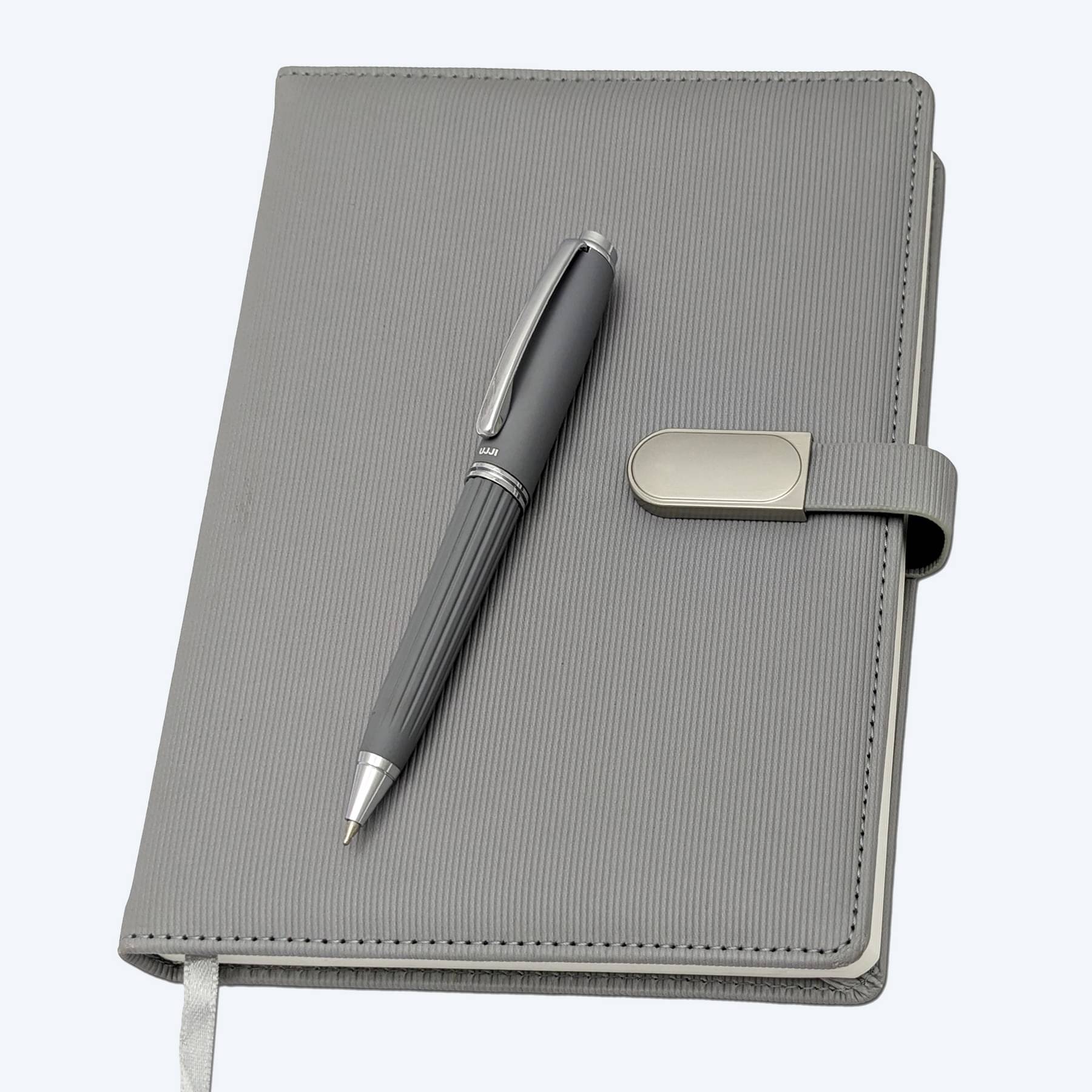     			UJJi A5 PU Leather Notebook Grey Colour Line Pattern with Magnetic Closure, 80GSM, 192 Pages, Monthly Planner, 4 Year Calendar, 21x15 cm