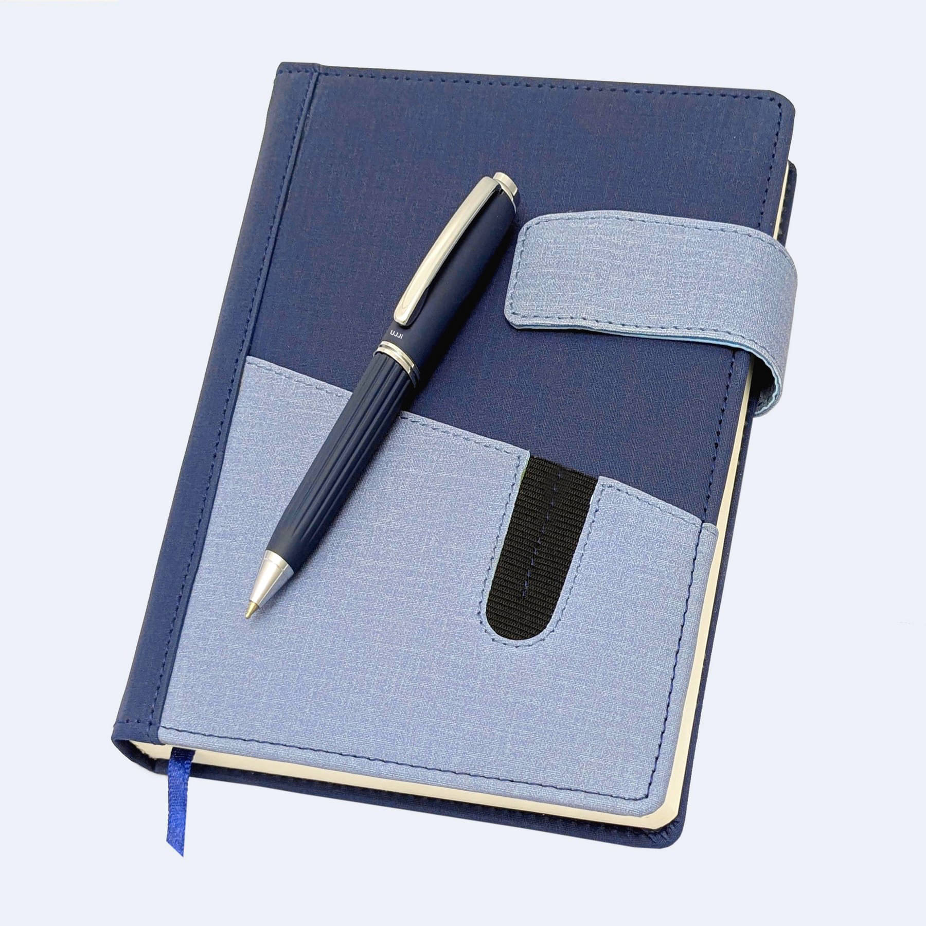     			UJJi A5 Professional Planner Notebook with Pen Holder, 192 Pages, Navy Blue and Grey, 21x15 cm