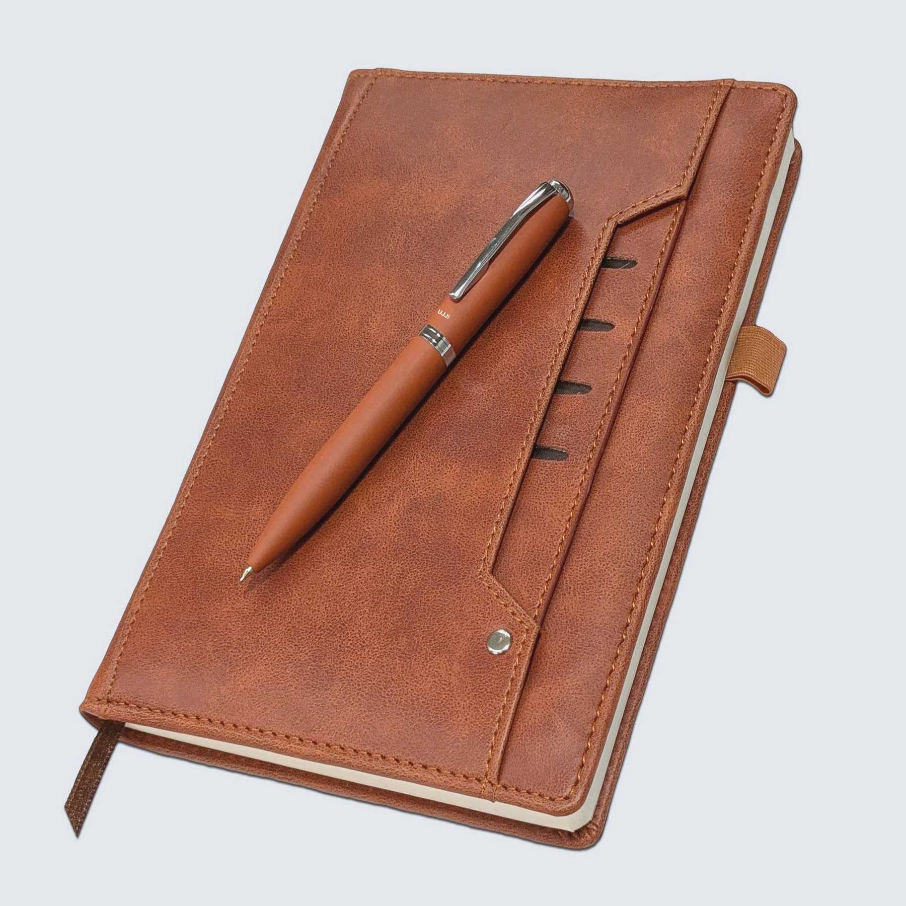 UJJi Quality PU Leather Cover A5 Tan Colour Notebook with 192 Undated Pages 80GSM Natural     			UJJi Quality PU Leather Cover A5 Tan Colour Notebook with 192 Undated Pages 80GSM Natural