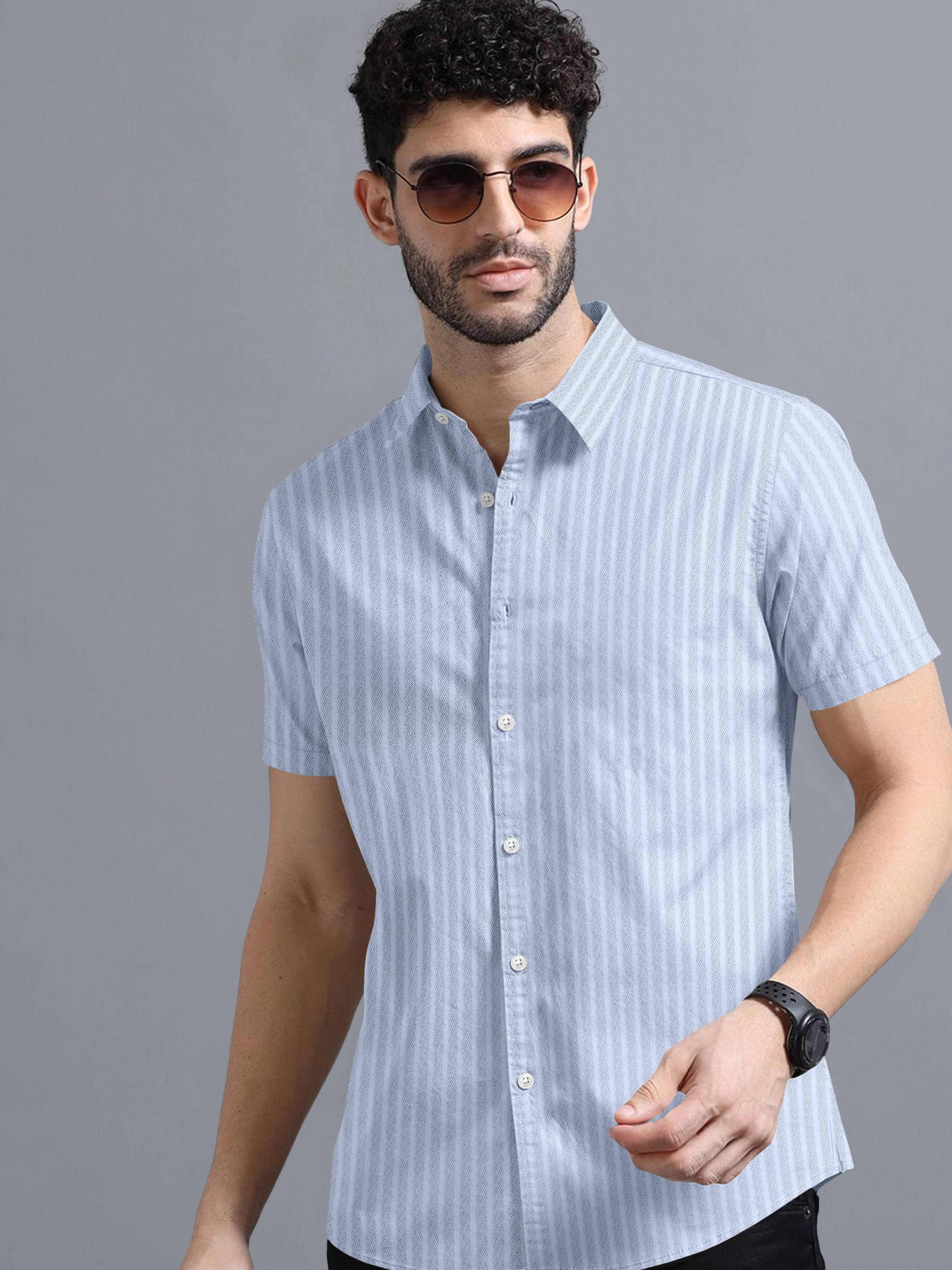 VTEXX Poly Cotton Regular Fit Striped Half Sleeves Men's Casual Shirt - Light Blue ( Pack of 1 ) VTEXX Poly Cotton Regular Fit Striped Half Sleeves Men's Casual Shirt - Light Blue ( Pack of 1 )
