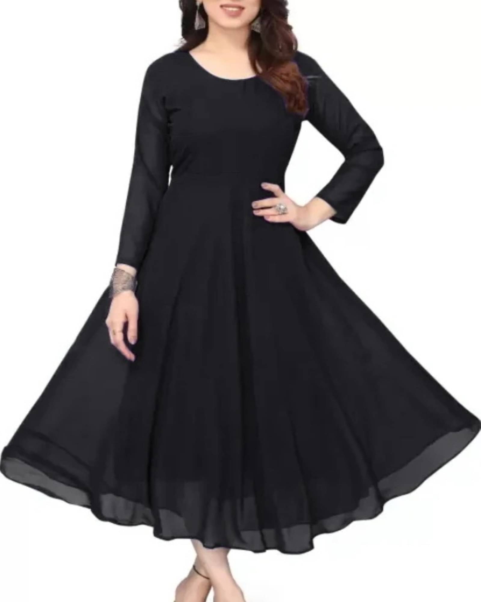 Vidya Fashion Mart Women Georgette Solid Flared Kurti ( Black ) Vidya Fashion Mart Women Georgette Solid Flared Kurti ( Black )